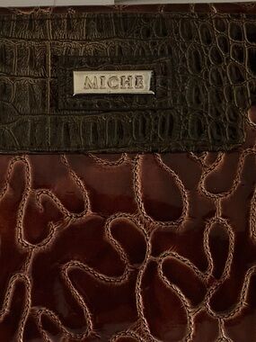 Miche womens Wallet Clutch in Brown and Dark Brown Croc-Embossed Leather